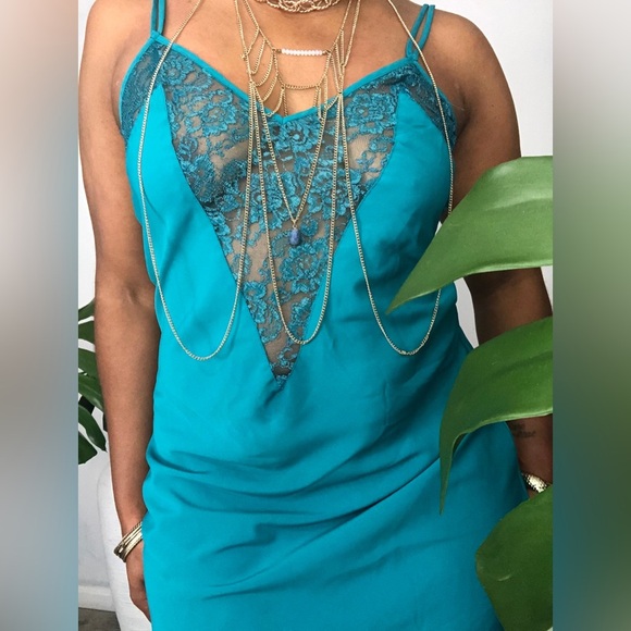 Vintage Victoria's Secret Gold Label Teal Lace Slip Dress SZ SP Chemise Lingerie - Picture 14 of 14